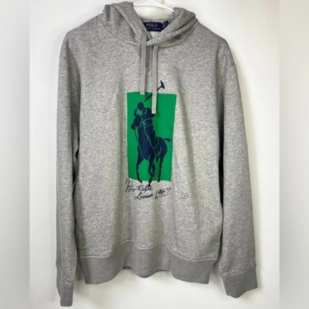 NWT POLO RALPH LAUREN Big Pony Green‎ Box Fleece Pullover Hoodie w Pockets Sz M